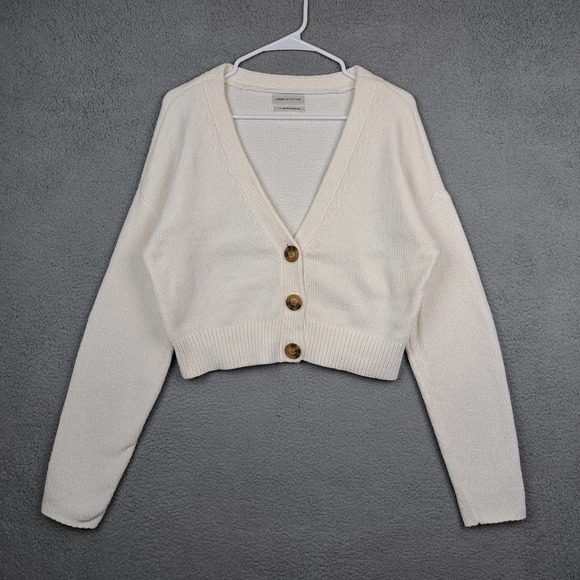 Urban Outfitters Sweaters - Urban Outfitters Women's Large Cropped Rib Knit Button Front Cardigan White